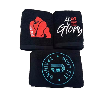 35*75 CM 100% Cotton Quick Dry Black Color Custom Embroidered Logo Gym Towel