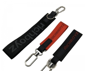 Factory Direct LULU Style Custom Jacquard Short Wristlet Lanyard Nylon Keychain Key Chain Strap